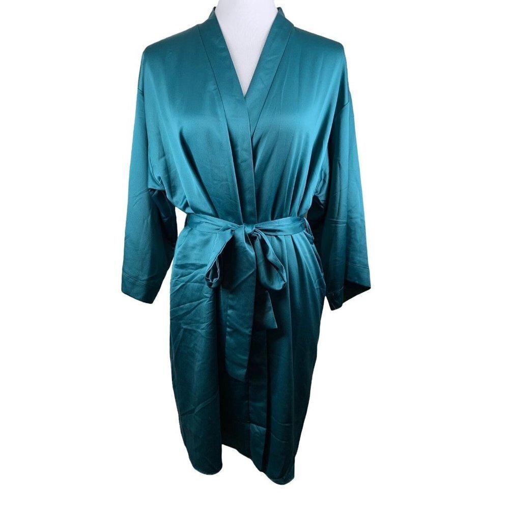 NWT Flora Nikrooz Hunter Green Silky Satin Robe Size M/L